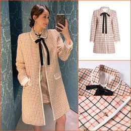 Women's Wool & Blends 2023 Autumn And Winter Bow Top Temperament Celebrity Style Lace Up Loose Medium Long Coat Women