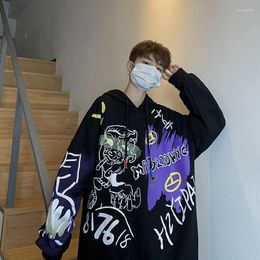 Men's Hoodies Hip Hop Oversized Hoodie Men Anime Cartoon Print Hooded Sweatshirt Women Casual Japaness Streetwear Pullovers Black Male