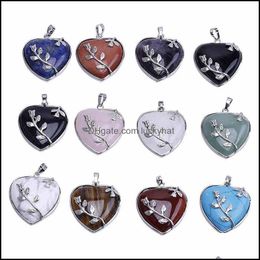 Pendant Necklaces Wholesale 36 X 32Mm Heartshaped Metal Edging Rose Miscellaneous Stone Necklace For Jewellery Diy St008 Drop Delivery Otmgc