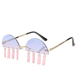 Sunglasses Fashion Designer Tassel Rimless Women Men Vintage Half Frame Steampunk Sun Glasses Cute Shades UV400