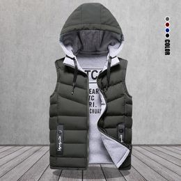 Men s Vests Brand Winter Sleeveless Jackets Down Men Hooded Warm Casual Outwear Hat Detachable Outer Chalecos 230112