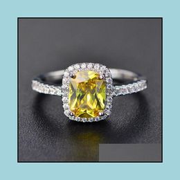 Solitaire Ring Mticolored Square Large Zircon Classic Qualities Diamond White Gold Plated Workmanship Explosion Drop Delivery Jewelry Ot3Sq