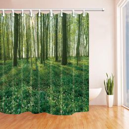 Shower Curtains Wooden Tree With Grass In The Forest Bath Curtain Polyester Fabric Waterproof Hooks Green