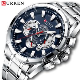 Wristwatches Curren Mens Watches Top Brand Luxury Chronograph Quartz Men Watch Waterproof Sport Wrist Watch Men Stainless Steel Male Clock 230113