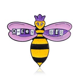 Pins Brooches Cute Purple Wings Black Yellow Striped Bee For Women Creative Letter Queen Alloy Drip Oil Paint Badge Jewellery Friend Dhl3E