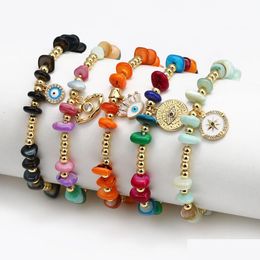 Charm Bracelets Fashion Jewellery Turkey Enamel Evil Eye For Women Blue Eyes Gravel Beads Bracelet Drop Delivery Dhqup