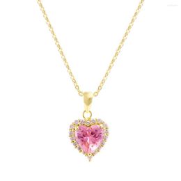 Choker 2023 Accessories Fashion Crystal Peach Heart Pendant Necklace Luxury Simple Sweet Cool Clavicle Chain Aesthetic Jewellery