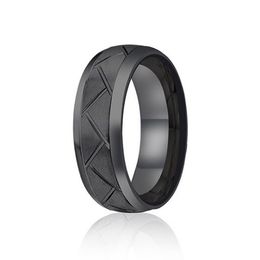 Fashion Mens Silver Color Black Stainless Steel Ring Groove Multi-Faceted Ring For Men Women Engagement Ring Anniversary Gifts