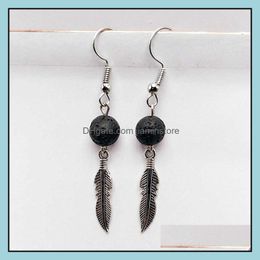 Dangle Chandelier Angel Wings Black Lava Stone Earrings Diy Aromatherapy Essential Oil Diffuser Earings Jewelry For Women Drop Deli Otcum