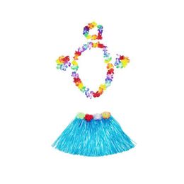 Decorative Flowers Wreaths 30 Sets 30Cm Hawaiian Ha Grass Skirt Add 4Pc Lei Set For Child Luau Fancy Dress Costume Party Beach Flo Dh6Ze