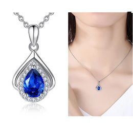 Pendant Necklaces Trendy Silver Plated Necklace Female Choker Shiny Crystal Blue Water Drop Women Jewelry Bijou