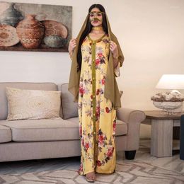 Ethnic Clothing Eid Ramadan Elegant Floral Maxi Dress Women 2023 Loose Muslim Jalabiya Arabic Oman Dubai Islamic RV585