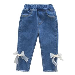 Jeans IENENS Girl's Clothes Stretch 2-7 Years Children Casual Denim Pants Clothing Lace Bow Baby Kinny Trousers