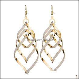 Dangle Chandelier Creative Punk Personality Spiral Earrings For Women Gold Color Geometric Fashion Metal Alloy Long Hanging Ear Je Otqea