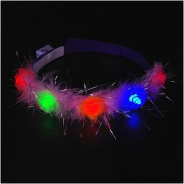 Decorative Flowers Wreaths Colorf Led Flashing Flower Headband Lightup Floral Garland Wreath Kids Adts Headwear Glow Party Supplie Dhibv