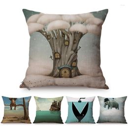 Pillow Nordic Surrealism Animal Fantasy Funny Elephant Swimmer Pattern Cover Cotton Linen Home Decor Sofa Case Cojines