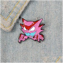 Pins Brooches Cartoon Pink Wolf Head Brooch For Boys Vicious Animal Enamel Pin Wholesale Creative Metal Badges Jewellery Small Fashio Dh8Kl