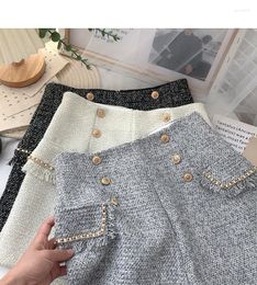 Women's Shorts E GIRLS Double-breasted High-waist Tweed Short Pant Female A-line Wide-leg Casual Women Autumn 2023 Pockets