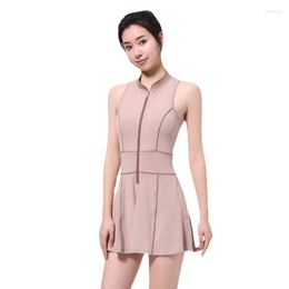 Active Sets WANAYOU Tennis Uniforms Women One Piece Sleeveless Yoga Set Zipper Sports Dress Colour Contrast Slim Fitness Suit