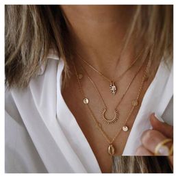 Pendant Necklaces Europe Fashion Jewelry Womens Necklace Shell Sequined Leaf Layered Drop Delivery Pendants Dhkyl