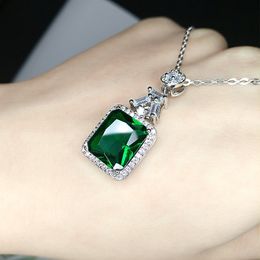 Emerald pendant European and American style fashion women green tourmaline square zircon diamond white gold plated pendant party jewelry Mother gift