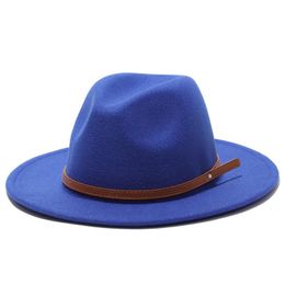 Wide Brim Hats 2023 Women Men Wool Fedora Hat With Blue Rivets Gentleman Elegant Lady Winter Autumn Jazz Panama Sombrero Cap