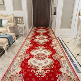 Carpets European Style Luxury Rug Red Corridor Runner Carpet Room Decor El Stairs Aisle Jacquard Weave Kitchen Washable