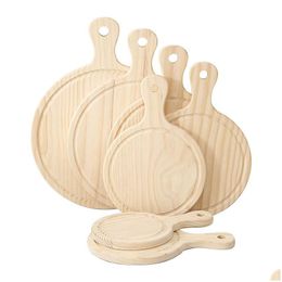 Rolling Pins Pastry Boards Wooden Pizza Board Round With Hand Baking Tray Stone Cutting Platter Cake Bakeware Tools Lx0834 Drop De Dhzbn