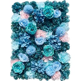 Decorative Flowers & Wreaths Silk Rose Blue Artificial Flower Wall Panel Romantic Wedding Backdrop Pographic Background Home DecorDecorative