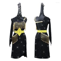 Stage Wear Custom Latin Dance Dress Long Sleeve Sexy Ballroom Dresses Women Performance Costume Competition