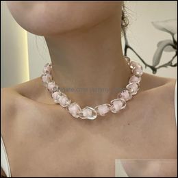 Chokers 2021 Trendy Pink Transparent Heart Choker Necklace Fashion Casual Jewellery Drop Delivery Necklaces Pendants Ot9K5