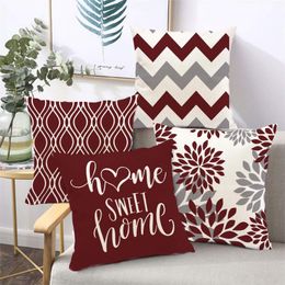 Pillow Case Nordic Sweet Home Red Geometric Linen Pillowcase 60*60 Decoration Sofa Cushion Cover 50*50 Decorative 230113