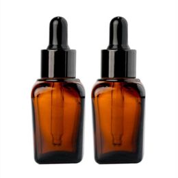 100pcs 10ml 20ml Essential Oil Square Dropper Bottle 30ml 50ml Amber Clear Glass Serum avoid Light Bottles with Black Plastic Cap for Cosmetic Packaging Wholesale