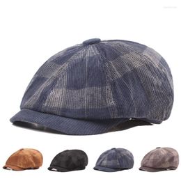 Berets 2023 Vintage Gatsby Tweed Corduroy Beret Hats Winter Octagonal Cap Sboy Painter Hat For Men Autumn Peaky Caps 061