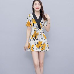 Women's Tracksuits Women's Elegant Outfits 2023 Summer Fashion Thin Printed Suit Collar Dress Long Top Shorts 2 Two Piece Set Shirts For