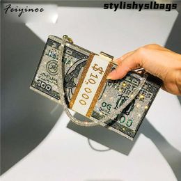 Totes Money Clutch Rhinestone Purse 10000 Dollars Stack of Cash Evening Handbags Shoulder Wedding Dinner Bag 8 Colour 2022 women bag 011323H