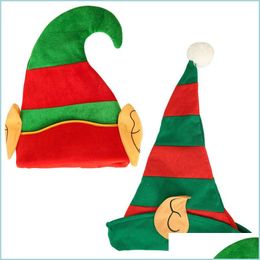 Party Hats Christmas Elf Hat With Ear For Adts New Year Cartoon Red Green Striped Festival Costume Accessory Drop Delivery Home Gard Dhdsw