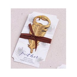 Other Event Party Supplies 100Pcs Elegant Gold Peacock Feathers Bear Bottle Opener Wedding Favors Gift Favor Guests Gifts Souvenir Dhaje