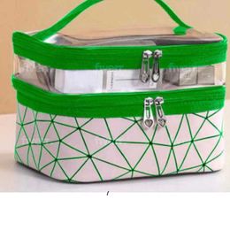 Cosmetic Bags Cases New Double Layer Cosmetic Bag Box Lattice Portable Women s Makeup Artist Multifunctional Storage for Washing and 230113