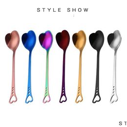 Spoons Colorf Heart Shape Stainless Steel Coffee Spoon Dessert Sugar Stirring Ice Cream Yoghourt Honey Kitchen Gift Lx0051 Drop Delive Dhgtz