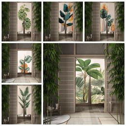 Curtain Japanese Style Door Green Plant Leaf Printed Drapes Kitchen Doorway Decor Customise Restaurant Partition Half-curtains