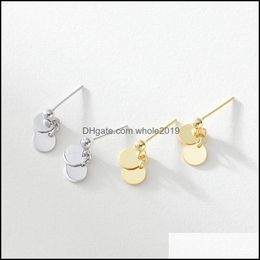 Stud 100 Real 925 Sterling Sliver Earrings Women Korea Simple Anti Allergic Round Slices Wafer Jewellery Xmas Gifts Yme610 Drop Deliver Oti45