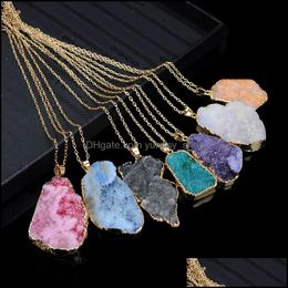 Pendant Necklaces Irregar Druzy Natural Stone Necklace Quartz Chakra Crystal Slice Gold Color Chain Women Jewelry Drop Delivery Penda Otsi9