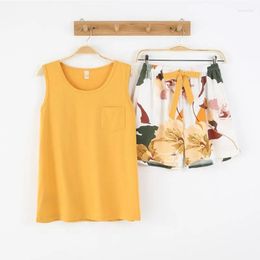 Women's Sleepwear Pyjamas Women Bow Soild Colour Summer Cotton Sleeveless Casual Nightwear Cami Top Sets Nightgowns