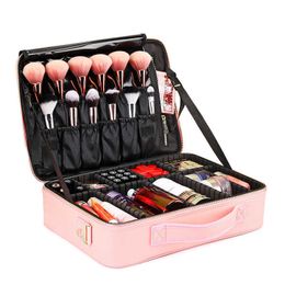 Cosmetic Bags Cases Professional Partition Pink Pu Skin Cosmetic Bag Storage Follow Up Nail Tattoo Portable Case Large Capacity 230113