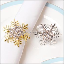 Napkin Rings Gold Sier Snowflake Christmas Drop Delivery Home Garden Kitchen Dining Bar Table Decoration Accessories Otpkv