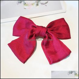 Hair Clips Barrettes Fashion Solid Colour Big Bow Hairpins For Girl Hairs Clip Women Sweet Twolayer Satin Hairgrip Accessories Drop Otqbi