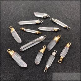 Charms Natural Stone Pendant Irregualr Crystal Column Transparent Two Hole Connector Charm For Jewellery Making Bk Diy Necklacecharms Oth6L