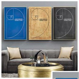 Paintings Fibonacci Spiral Patent Wall Art Canvas Painting Golden Ratio Posters And Prints Vintage Blueprint Gift Idea Science Drop Dhkhs