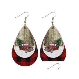 Dangle Chandelier Fashion Jewelry Pu Leather Earrings Double Layer Christmas Santa Claus Snow Faux Drop Delivery Dhexd